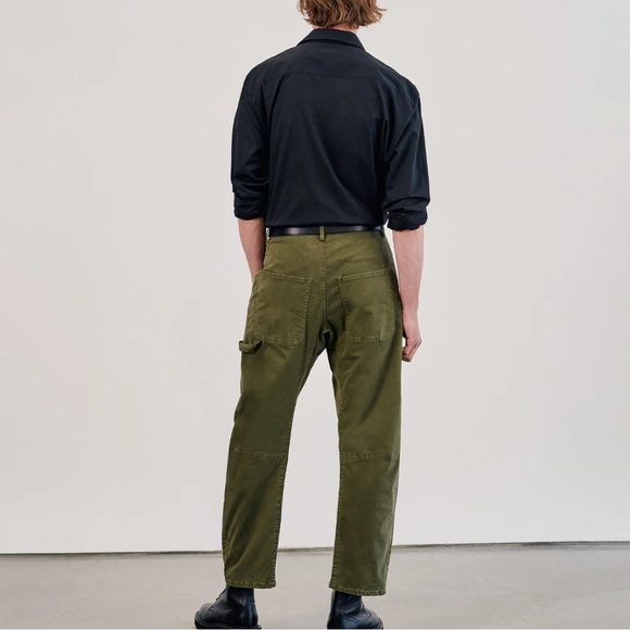 NILI LOTAN Men's Carpenter Barrel Leg Cotton Pants in Olive Green - Size 32 - Picture 6 of 7